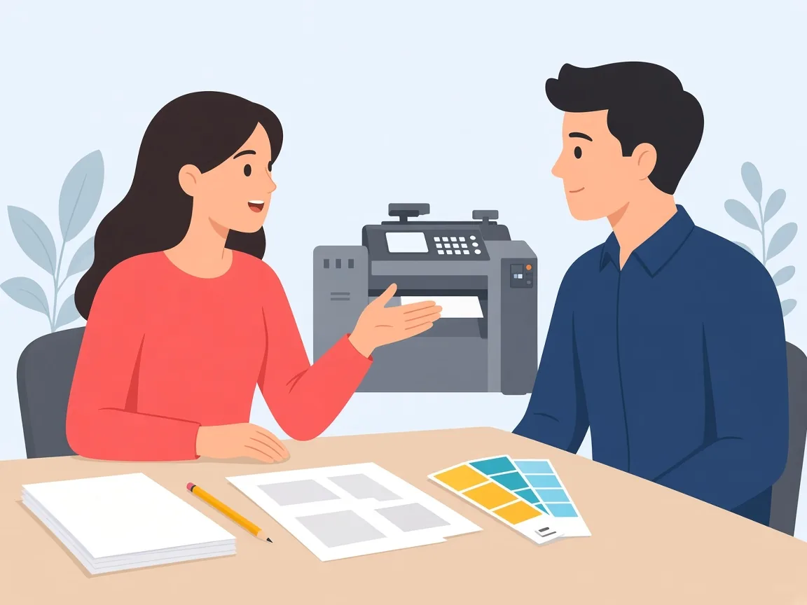A customer and a printer talking through a quote