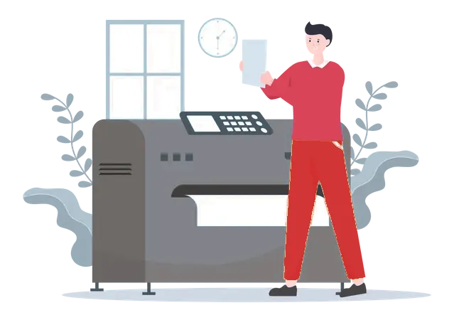 Illustration of a press operator with a printed sheet